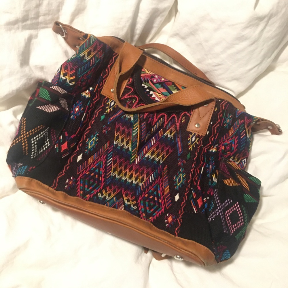 Nena & Co. Black Multicolor Woven Tote with Tan Leather Trim